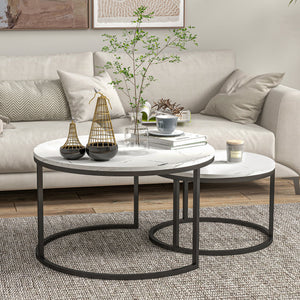 Lot de 2 tables basses modernes avec base en métal, imitation marbre blanc