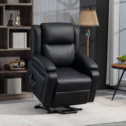 Fauteuil releveur inclinable électrique en cuir synthétique avec télécommande, poches latérales, montage rapide, noir