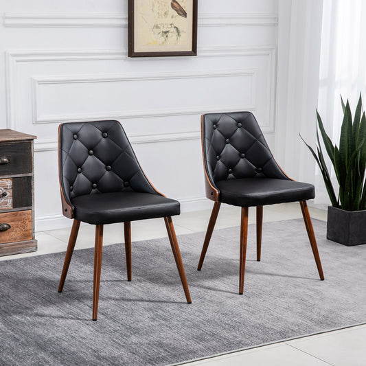 Lot de 2 chaises de salle à manger capitonnées, assises rembourrées en similicuir et pieds en acier, noires
