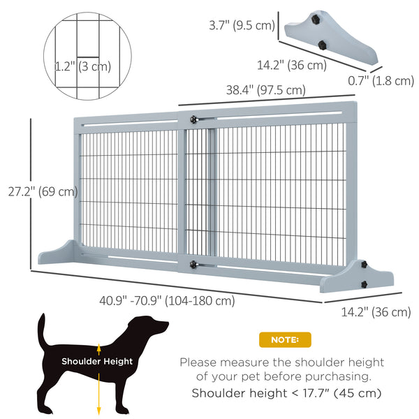 Barrière pour animaux de compagnie en bois autoportante, gris-bleu