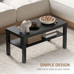 Rectangular 2-tier coffee table with storage shelf, black