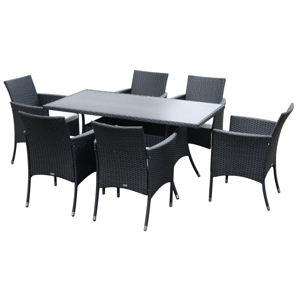 Ensemble de salle à manger de jardin 7 pieces avec coussins rembourré, résistant aux UV, pour véranda, jardin et terrasse, gris