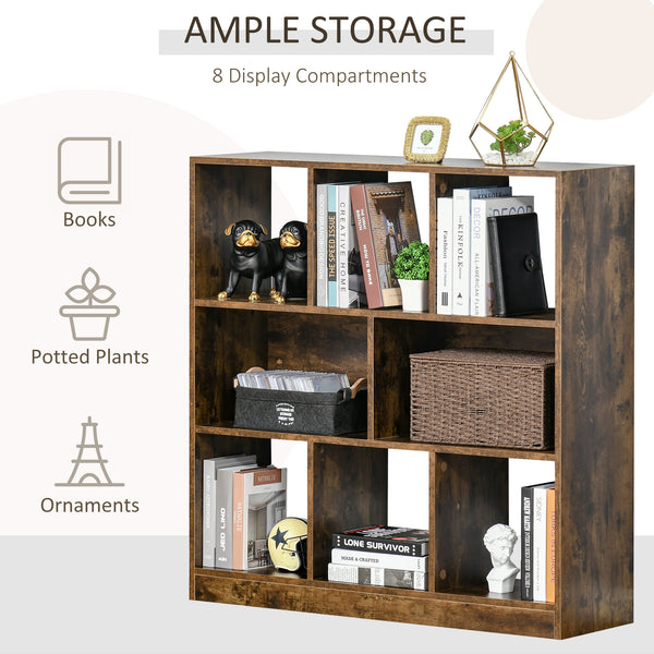 Étagère de rangement à 3 niveaux, bibliothèque, présentoir, organiseur, marron rustique