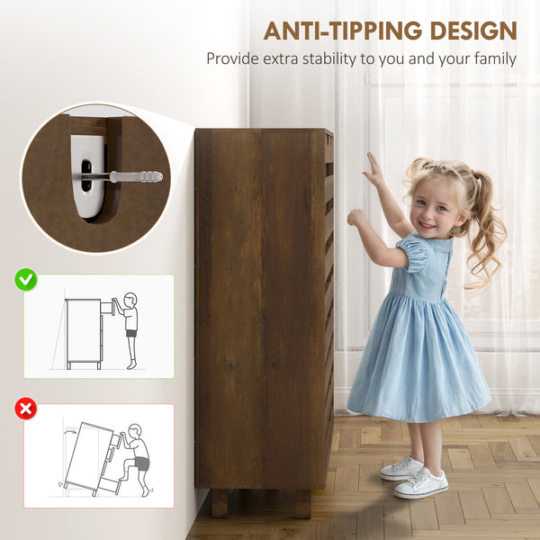 Shoe cabinet for 20 pairs of shoes with slatted doors, aged brown