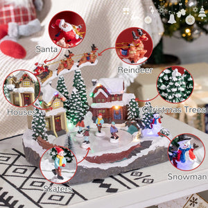 Village de Noël avec étang de patinage du Père Noël animé avec lumière LED multicolore