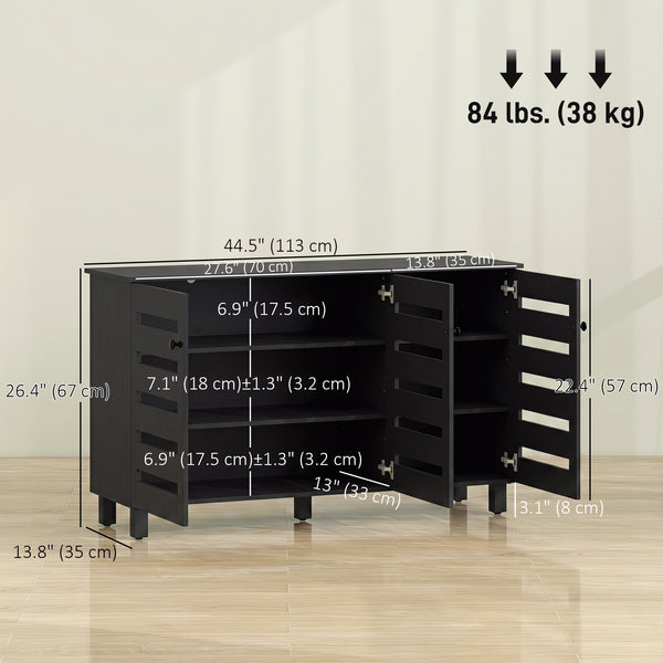 Shoe Cabinet with 3 Slatted Doors, 3-Tier Shelving Rack Cabinet with Adjustable Shelves for 15 Pairs of Shoes, Black