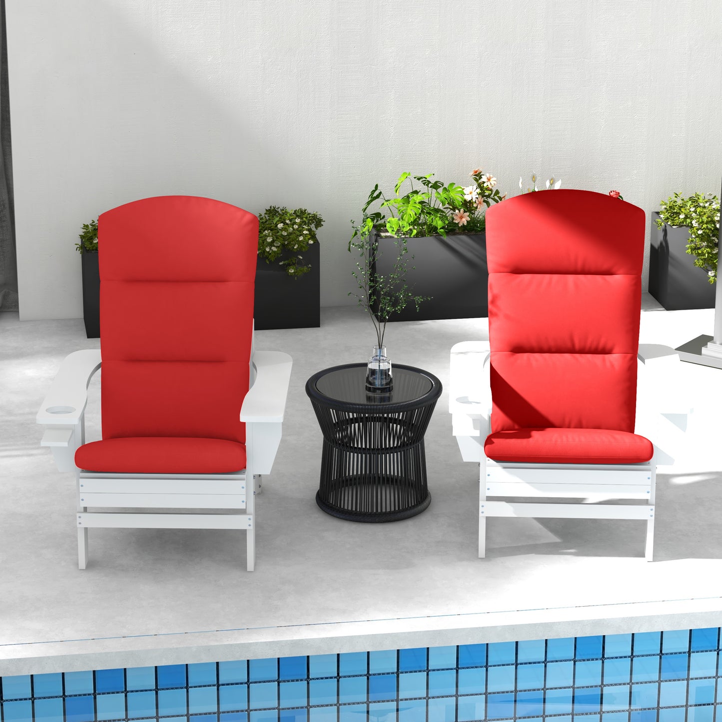 Coussins de remplacement pour chaise de patio Adirondack avec dossieret attaches, lot de 2, rouge vin