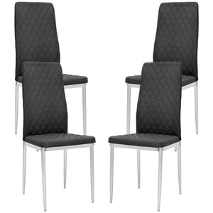 Lot de 4 chaises de salle à manger avec revêtement en similicuir et pieds en acier, noir