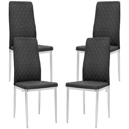 Lot de 4 chaises de salle à manger avec revêtement en similicuir et pieds en acier, noir
