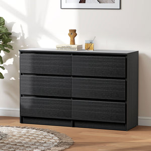 Large 6-drawer chest of drawers, for bedroom, living room or entryway, black.