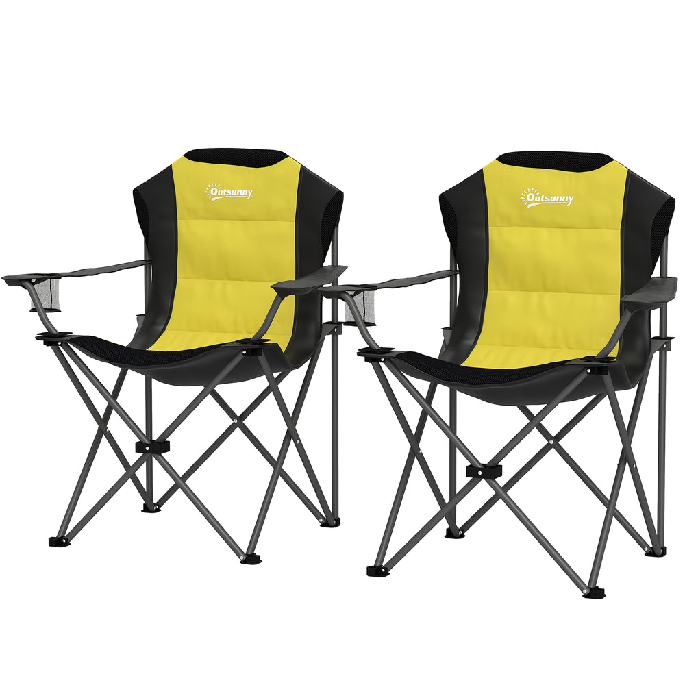 Lot de 2 chaises de camping pliantes à dossier haut avec porte-gobelet