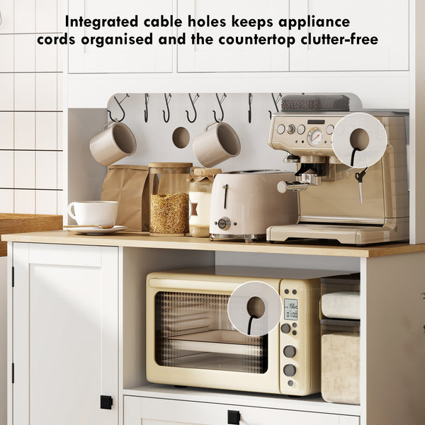 Kitchen Pantry Cabinet, 64" Tall Kitchen Hutch with 3 Cabinets, 2 Drawers, Adjustable Shelves, Microwave Stand, White