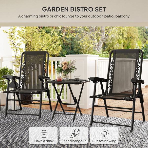 Outdoor folding metal table and chairs set with cup holders