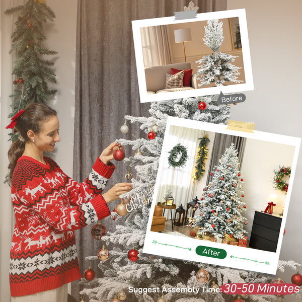 Sapin de Noël artificiel enneigé décoratif de 7 pi sapin, montage facile