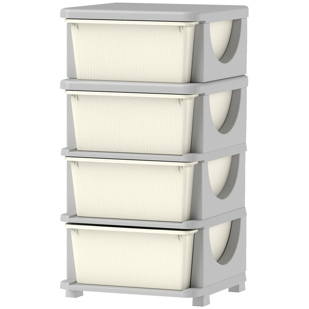 4-Tier Kids Organizer with 4 Plastic Drawers, Cream White