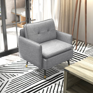 Fauteuil d'appoint moderne rembourré avec dossier capitonné et pieds en acier, gris