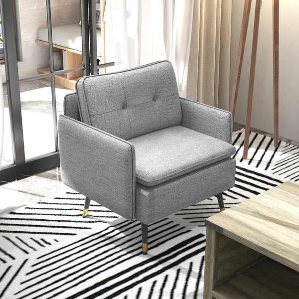 Fauteuil d'appoint moderne rembourré avec dossier capitonné et pieds en acier, gris