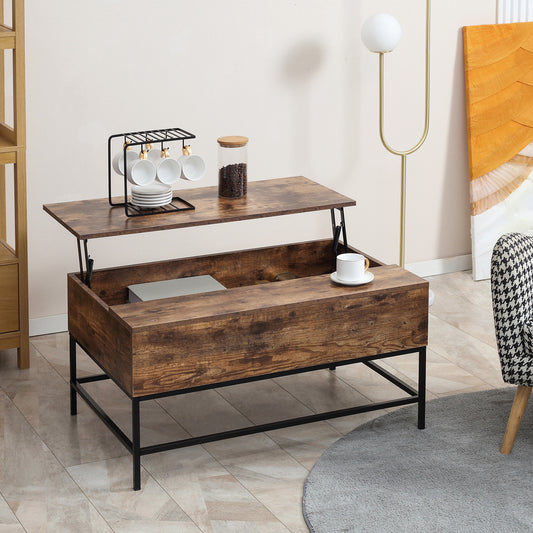 Table centrale relevable pour salon, marron rustique