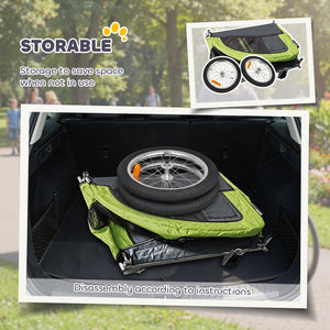 Remorque vélo pour chien 2 en 1, poussette pliable et remorque avec suspension, attelage universel pour vélo, verte