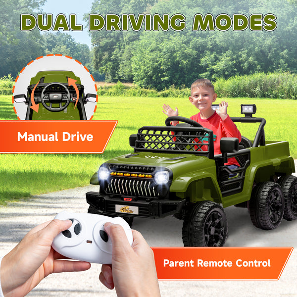 Voiture électrique 12V 4 roues motrices / 2 roues motrices pour enfants avec télécommande, vert foncé