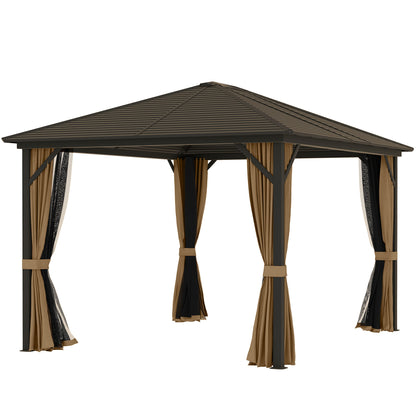 Gazebo 10' x 12' de luxe à toit rigide avec cadre en aluminium pour patio, café