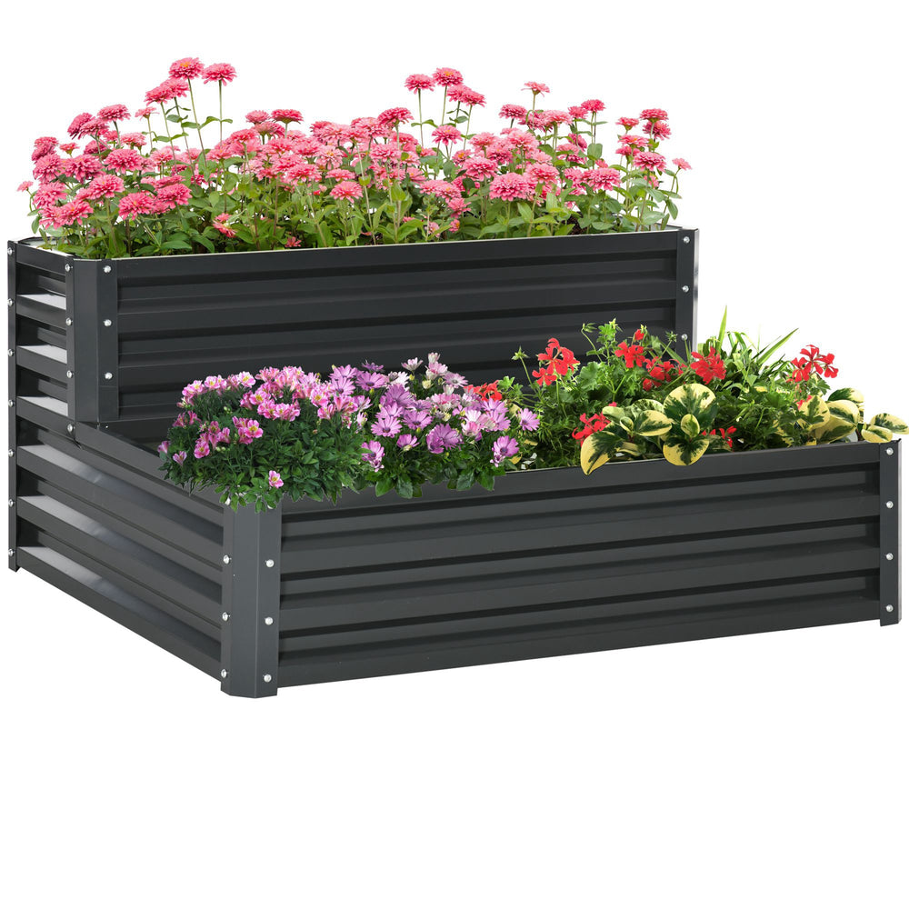 Two-tier raised planter in galvanized steel, dark grey 