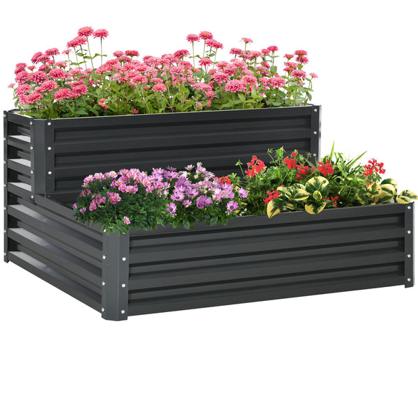 Two-tier raised planter in galvanized steel, dark grey 