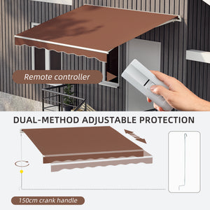 10' x 8' Electric Awning, Retractable Awning Sun Shade Shelter with Remote Controller, Manual Crank Handle and Aluminum Frame, for Deck, Balcony, Yard, Coffee