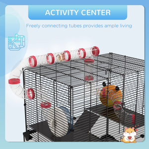 Cage avec fond en verre profond, système de tunnels, plateformes et niche