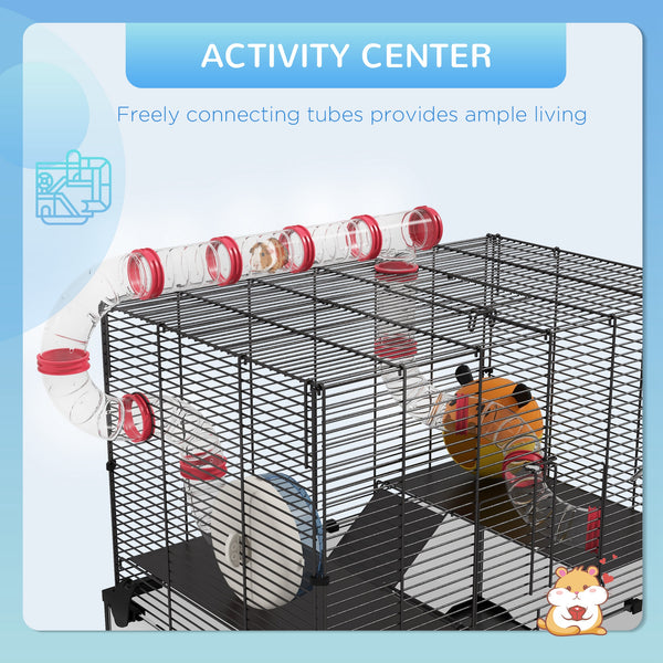 Cage avec fond en verre profond, système de tunnels, plateformes et niche