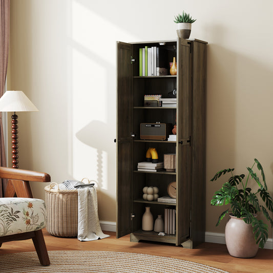 Armoire de rangement de style campagnard, 67 po, avec 2 portes et étagères réglables, gris vieilli