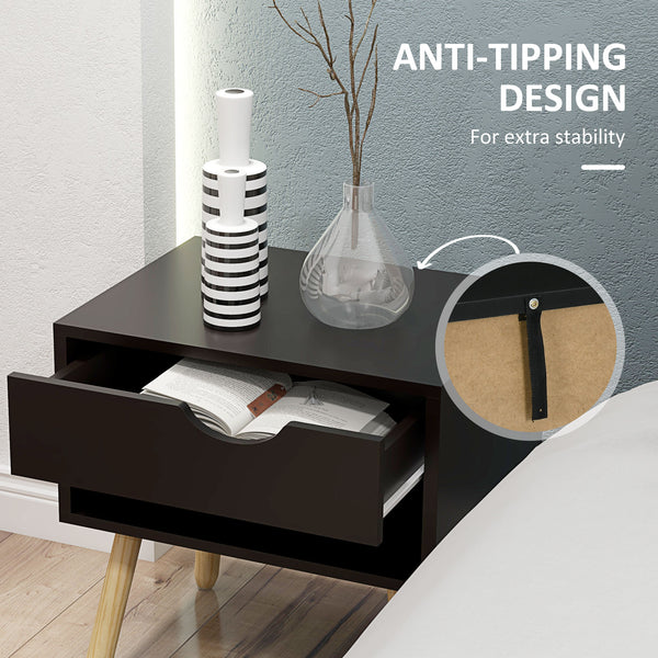 Lot de 2 tables de chevet avec tiroir de rangement et étagère, noir