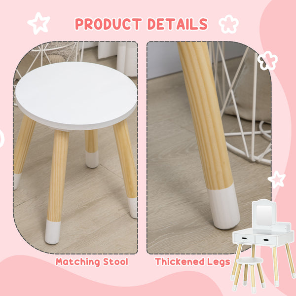 Coiffeuse pour enfants avec miroir et tabouret, blanche