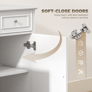 Buffet de rangement de cuisine avec portes à fermeture amortie, 3 tiroirs et 2 étagères réglables, blanc