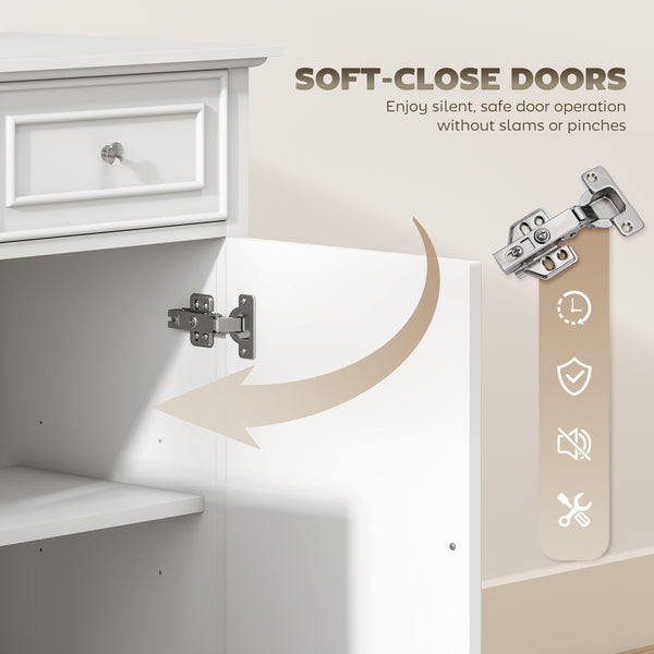 Buffet de rangement de cuisine avec portes à fermeture amortie, 3 tiroirs et 2 étagères réglables, blanc