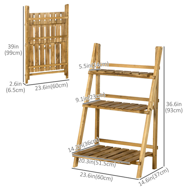 Support à plantes pliable à 3 niveaux en bois pour jardin