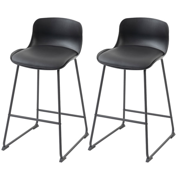 Ensemble de 2 tabourets de bar modernes en similicuir, hauteur comptoir, noir
