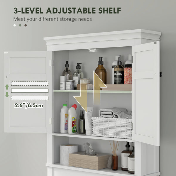 Meuble de rangement à 3 niveaux pour salle de bain avec étagère réglable, blanc