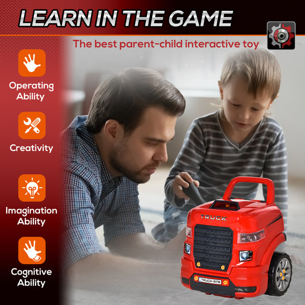 Mini gas station, kids' tool kit included, red 