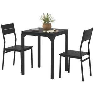Ensemble table et chaises pour 2 personnes, 3 pièces, avec pieds en métal, noir.