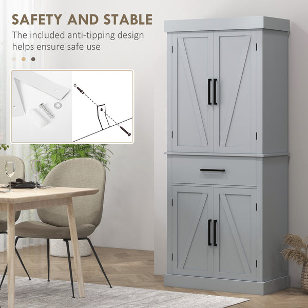Garde-manger de style campagnard avec 4 portes de grange, gris