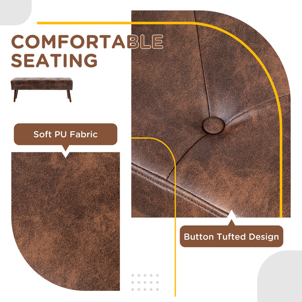 Banc de chambre avec capitonnage à boutons en similicuir avec pieds en bois, marron