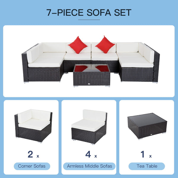 Ensemble de mobilier de jardin 7 pièces en rotin tressé avec table basse et coussins