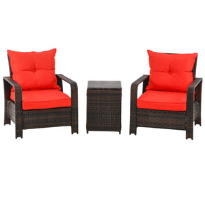 Ensemble de mobilier de jardin 3 pièces en résine tressée avec table basse, rouge