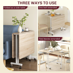Table à manger pliante à abattants sur roulettes pour 6 personnes – Chêne et blanc