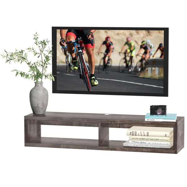 Meuble TV flottant pour téléviseurs 50" avec étagère, grain de bois gris foncé