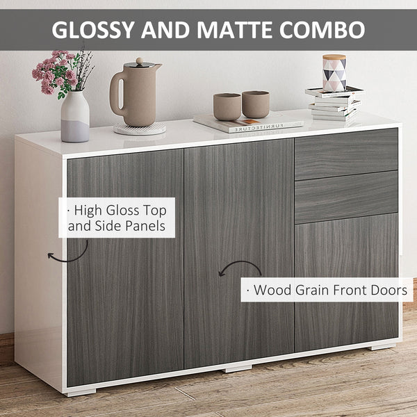 Buffet de cuisine moderne avec coin café, ouverture par simple pression et 2 tiroirs pour salon, gris clair