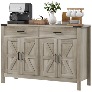 Meuble d'appoint style ferme avec 2 tiroirs et étagères, gris