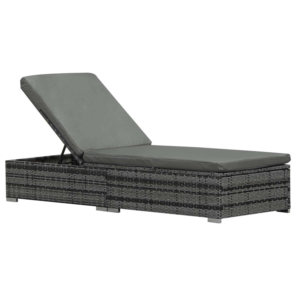 Chaise longue de patio gris mélangé avec dossier réglable sur 5 positions et coussin rembourré pour un confort optimal