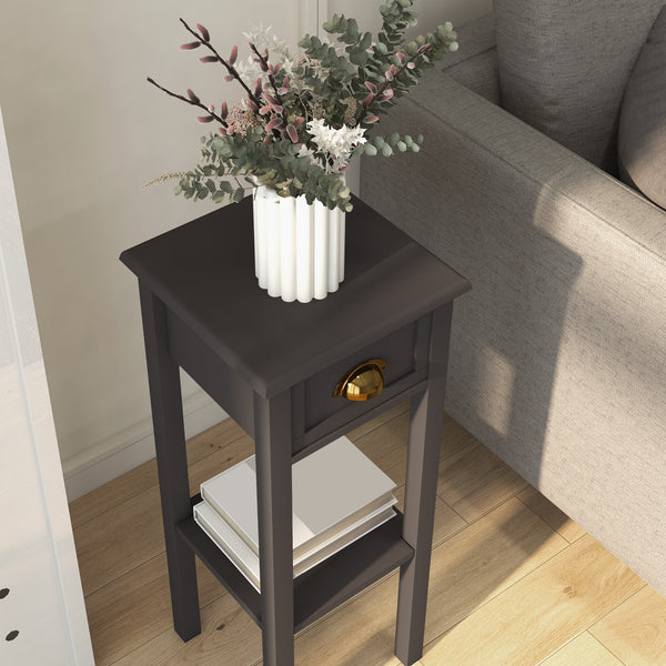 Table d'appoint à 2 niveaux avec tiroir et étagère, café